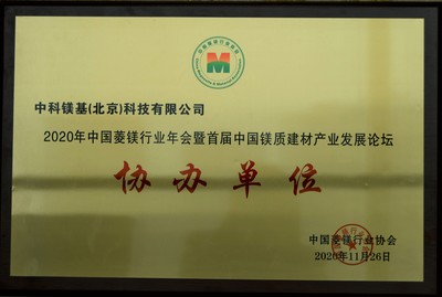 2020年中国菱镁行业年会暨首届中国镁质建材产业发展论坛 协办单位 证书