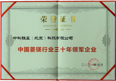 2021年中国菱镁行业三十年领军企业奖